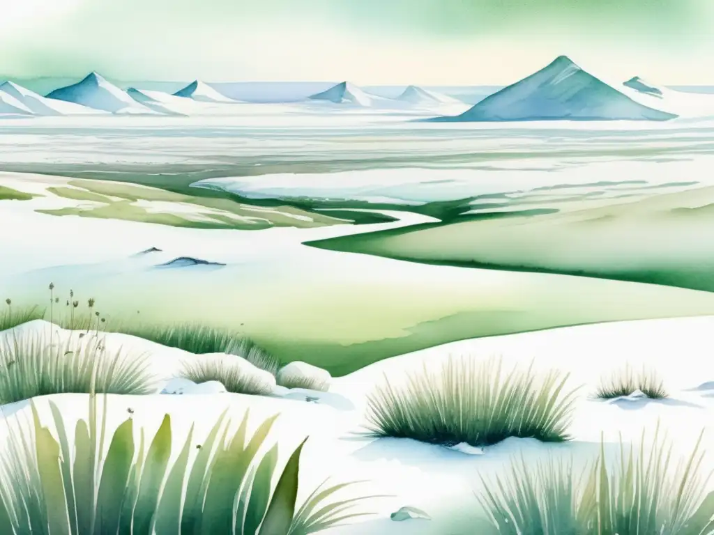 Ilustración acuarela de la tundra con vida vegetal única - Ciclo de vida plantas Tundra