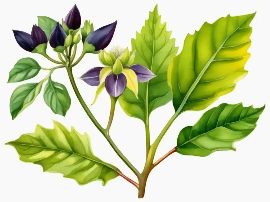 Ilustración acuarela: 3 plantas venenosas letales - Ricino, Belladona y Estramonio