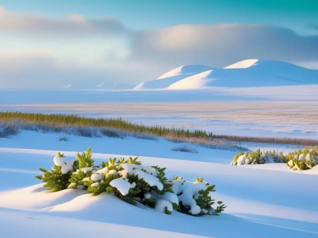 Adaptaciones morfológicas de plantas tundra en paisaje nevado