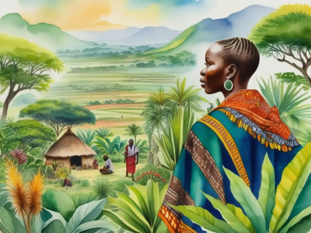 Paisaje africano con sanador Yoruba recolectando plantas medicinales indígenas: usos y diversidad