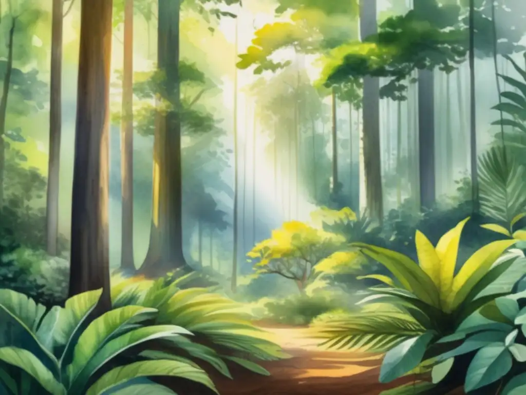 Bosque vibrante con árboles autóctonos Paisaje forestal vibrante con especies autóctonas, exóticas y montañas al fondo