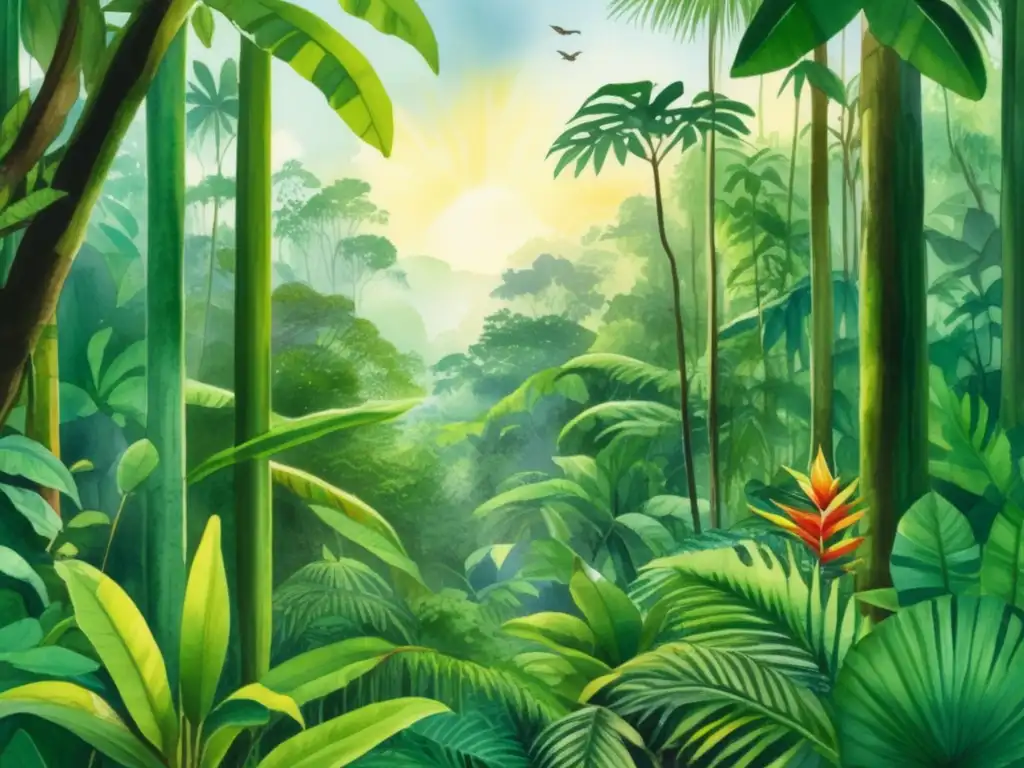 Escena tropical de selva con plantas medicinales en rituales indígenas