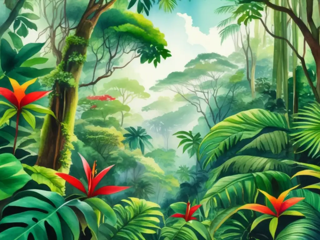 Una exuberante escena de selva tropical en 8K, con colores vibrantes y detalles ultra precisos