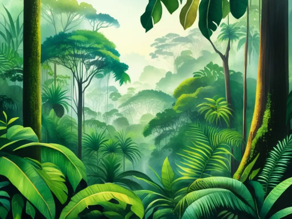 Ilustración detallada de una selva tropical exuberante