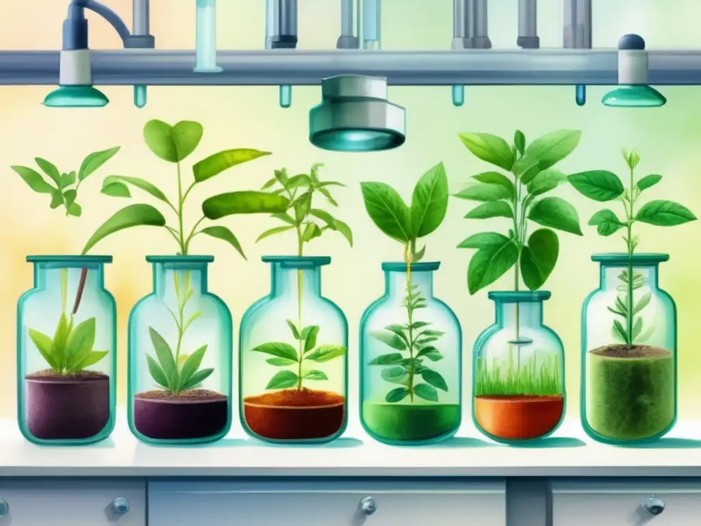 Beneficios plantas transgénicas en medicina: imagen laboratorio con científicos, experimentos y potencial de producción de medicamentos