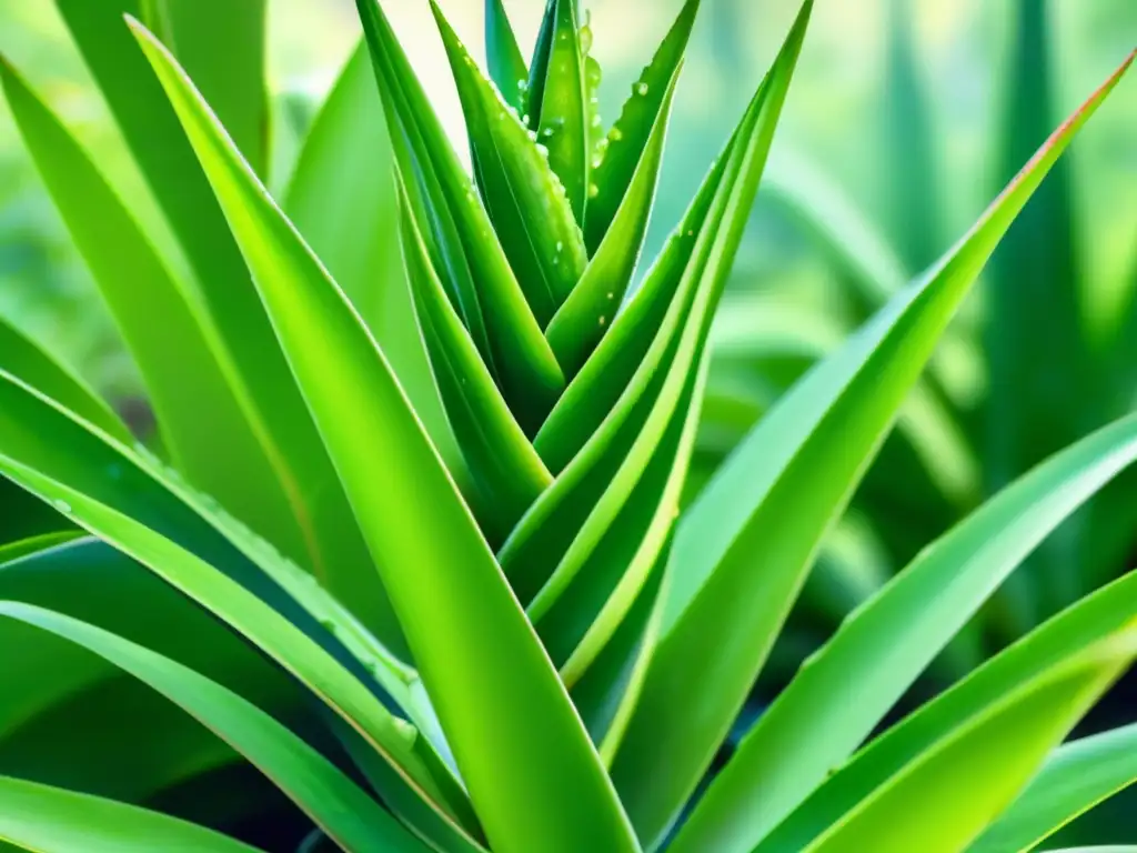 Aloe vera: Beneficios en América Latina, planta exuberante en selva tropical, hojas suculentas y patrones intrincados, conexión con la naturaleza