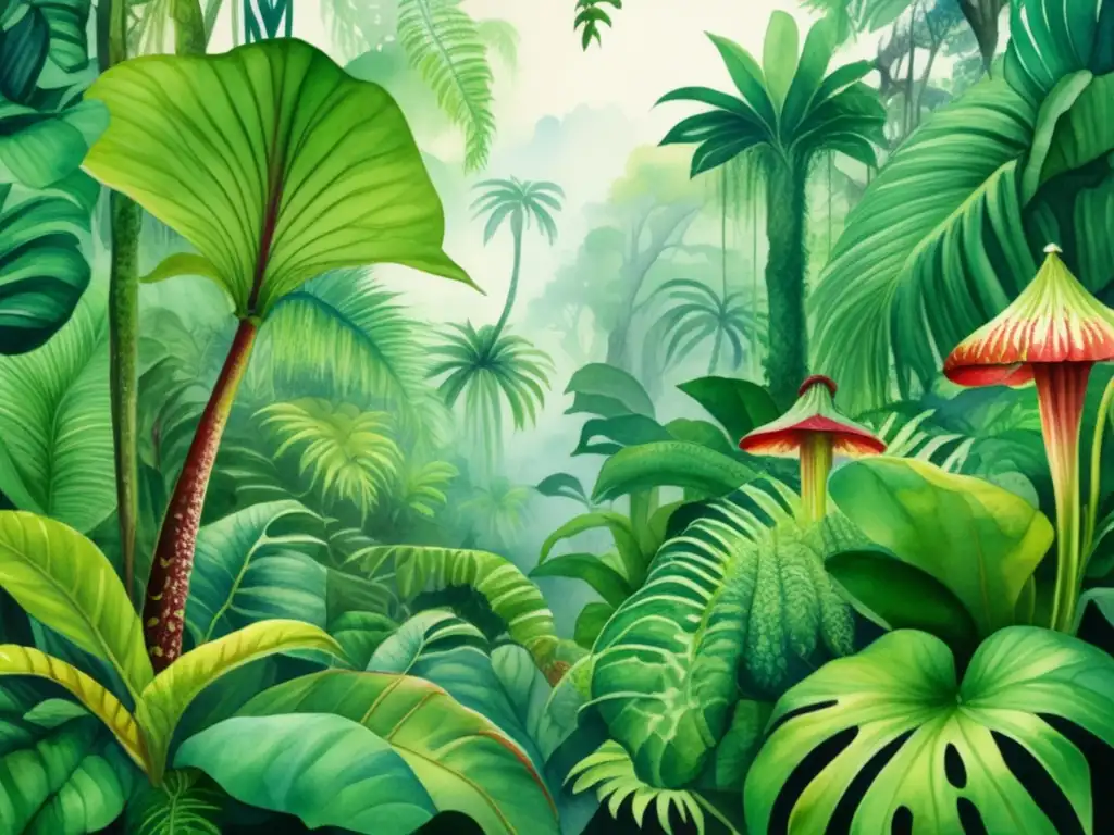 Importancia de feromonas en plantas carnívoras en exuberante escena de selva tropical