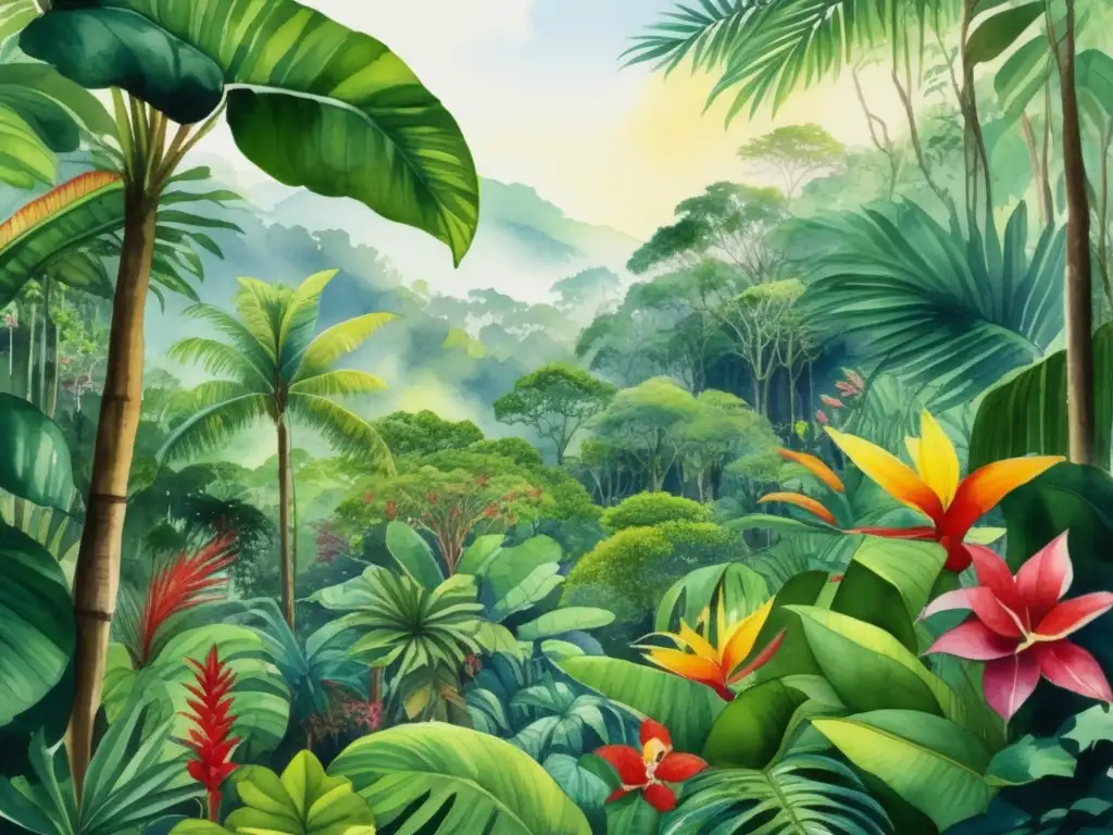 Lush tropical rainforest with indigenous people and plants: Plantas medicinales y culinarias indígenas