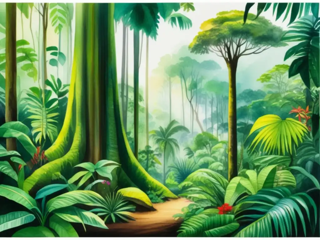 Importancia fenología en plantas endémicas - Tropical rainforest teeming with vibrant plants, showcasing diverse foliage, colors, and textures