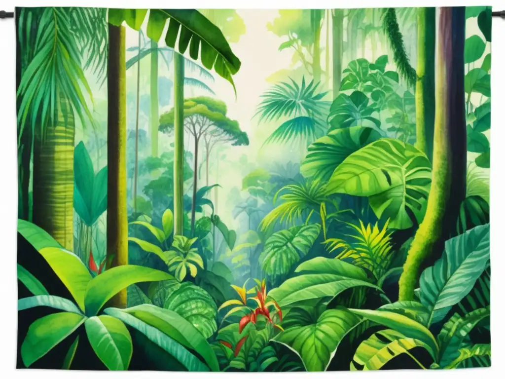 Plantas exóticas del Amazonas en América Latina - Lush tropical rainforest with vibrant foliage, exotic orchids, and a winding river