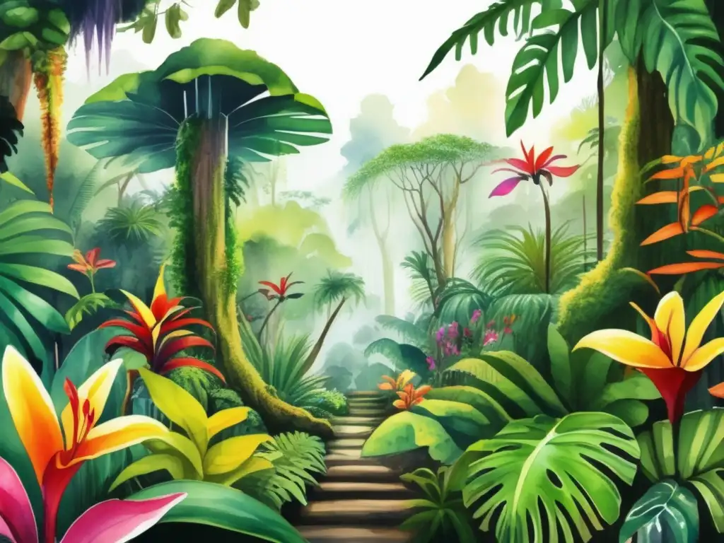 Pintura de plantas exóticas de bosques tropicales