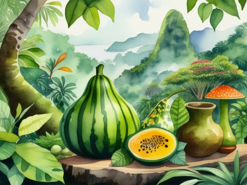 Paisaje de selva tropical con yerba mate y plantas medicinales Yerba Mate: Propiedades Medicinales y Belleza Natural