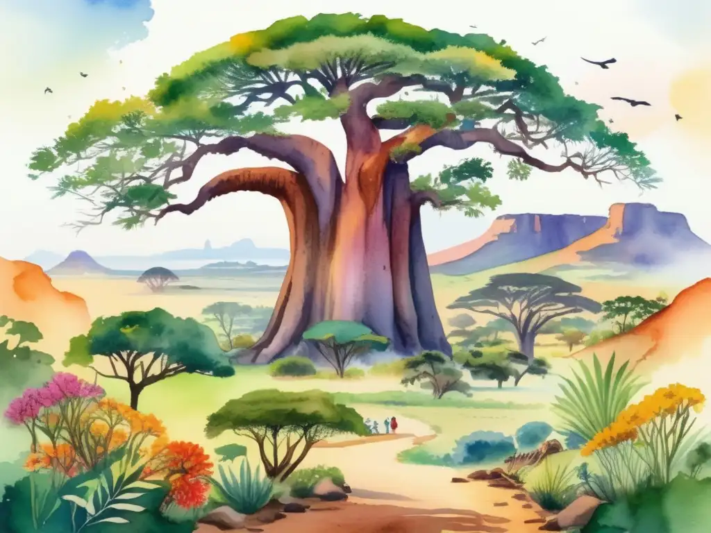 Paisaje africano con plantas endémicas en peligro de extinción