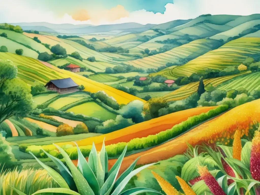 Paisaje exuberante con cultivos de quinoa, chía y kale