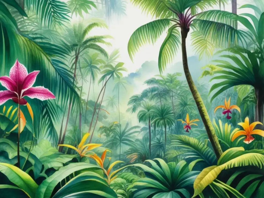 Paisaje de selva tropical con plantas exóticas -