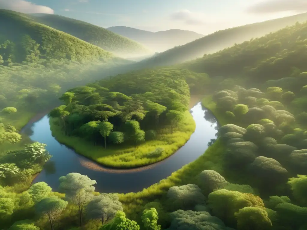 Bosque exuberante y revitalizador en 8K Técnicas de reforestación para suelos degradados en una imagen 8K de un vibrante bosque con arboles diversos y un arroyo cristalino