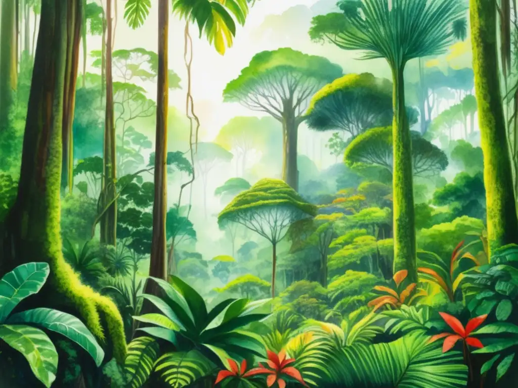 Pintura agua tropical con plantas adaptadas al clima