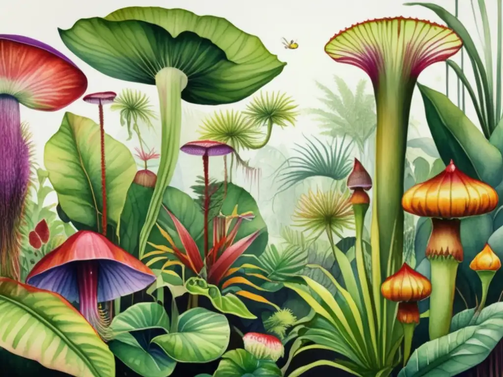 Exuberante escena de selva tropical Ciclos de vida y reproducción de plantas carnívoras en un exuberante y cautivador paisaje de selva tropical