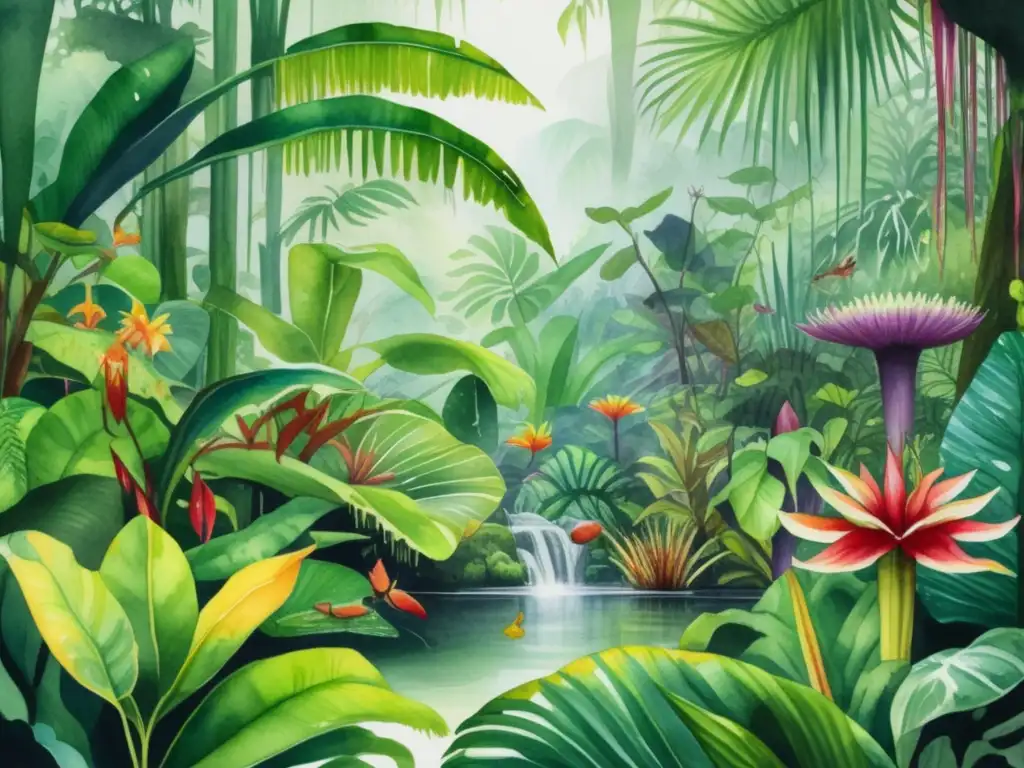 Imagen de selva tropical con plantas carnívoras capturando su esencia