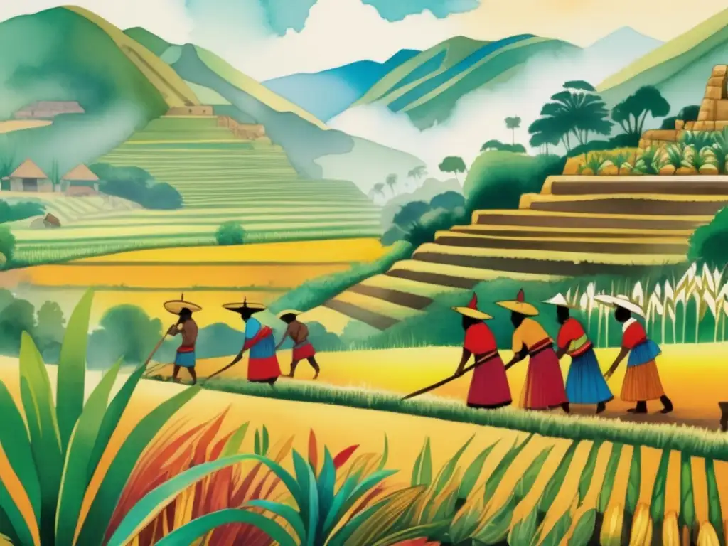 Pintura acuarela: Agricultura Incas - Importancia histórica de las plantas incas