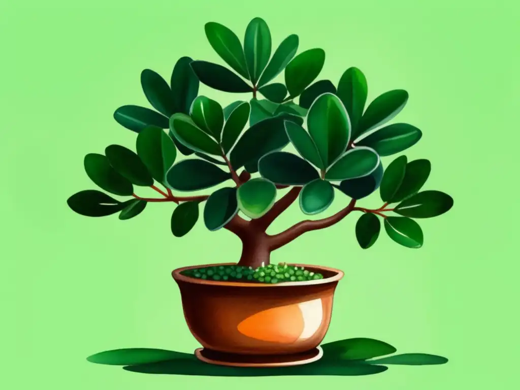 Ilustración detallada de una planta de jade vietnamita destacando sus características y usos