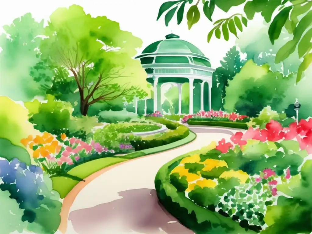 Beneficios de visitar el Jardín Botánico de Nueva York: ilustración acuarela impresionante del jardín en todo su esplendor