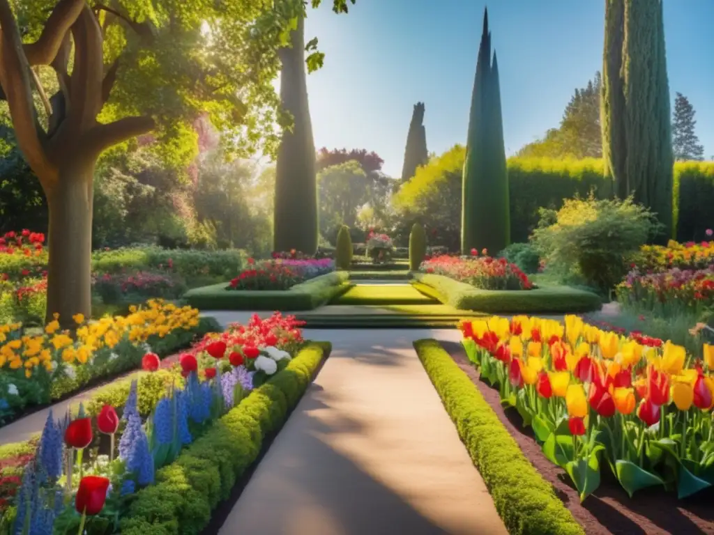 Jardín botánico con diversidad de plantas, árboles majestuosos y sendero invitador