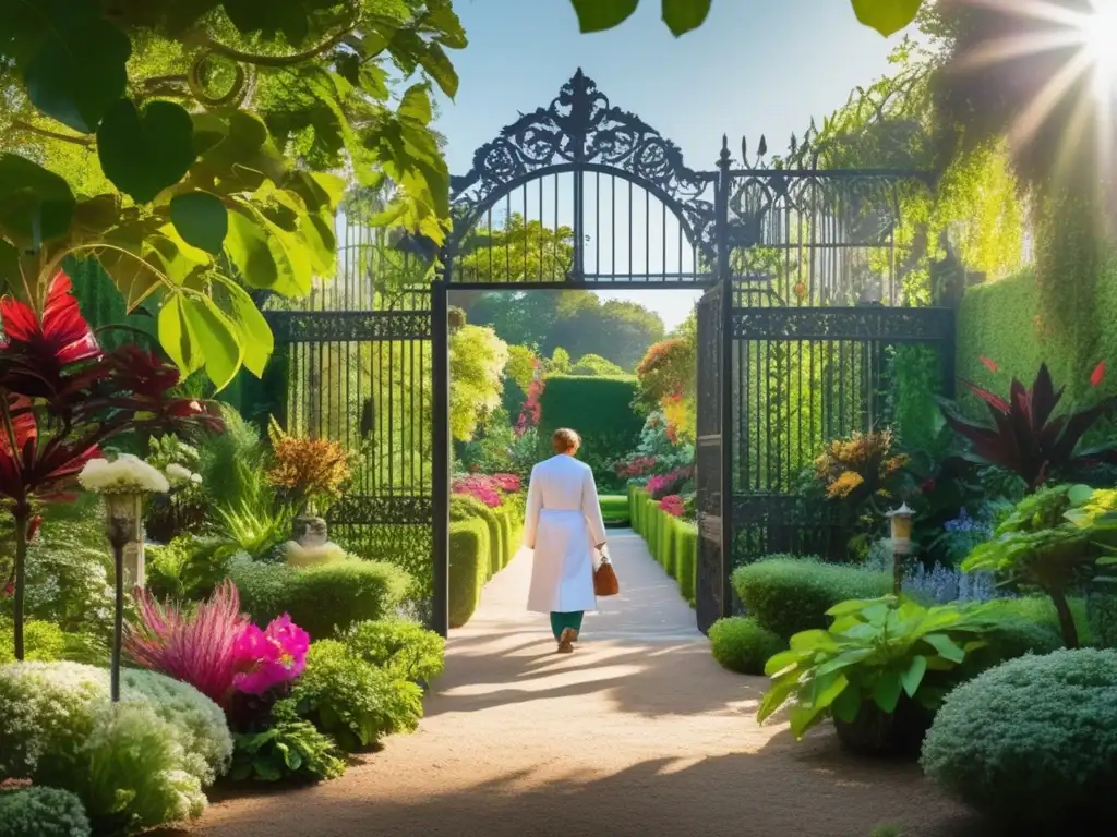 Jardín botánico: Historia y evolución vegetal con un botánico examinando una flor