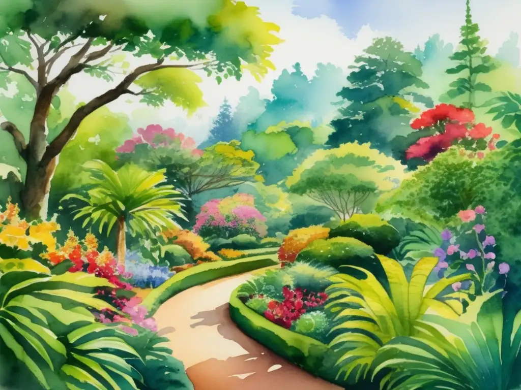 Pintura acuarela de jardín botánico detallado