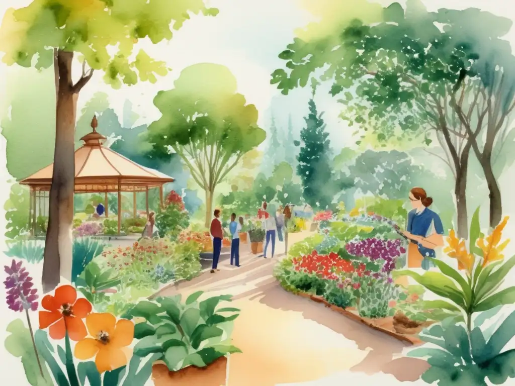 Herramientas virtuales para enseñanza botánica: ilustración detallada de un exuberante jardín botánico, lleno de plantas y flores vibrantes