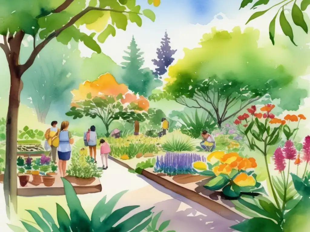 Jardín botánico con niños aprendiendo sobre plantas - Recursos digitales para enseñar botánica a niños