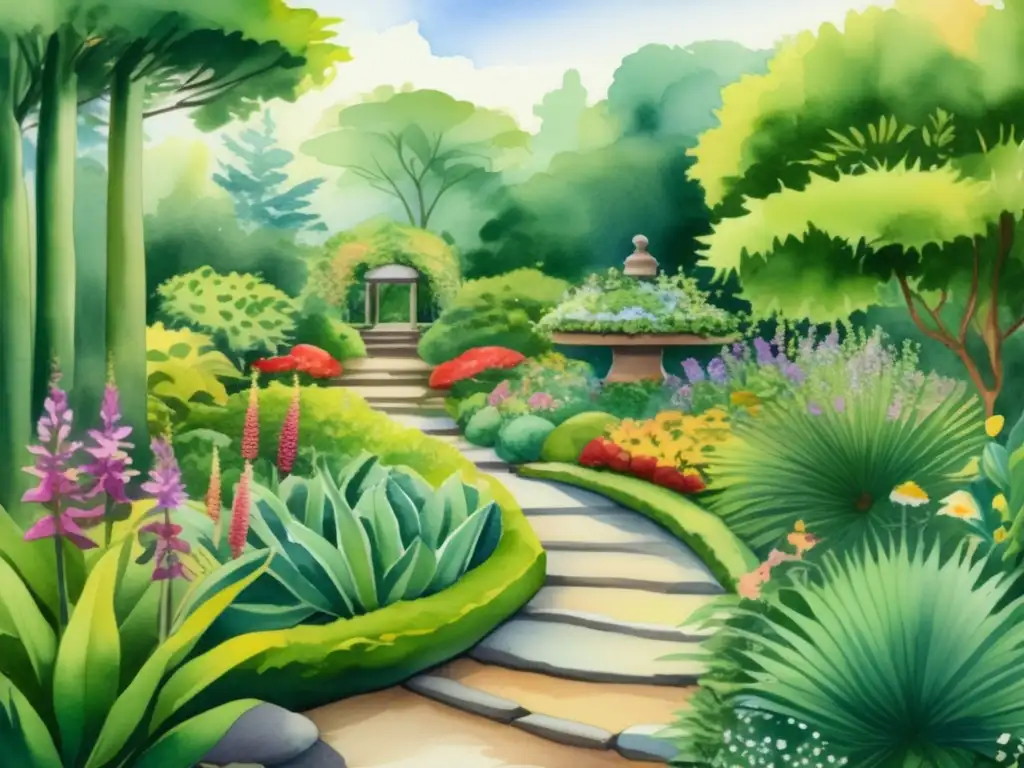 Jardín botánico con plantas en peligro y usos medicinales