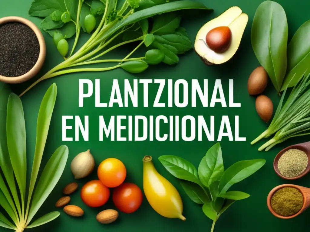 Jardín botánico con plantas medicinales, culinarias e históricas en técnica acuarela