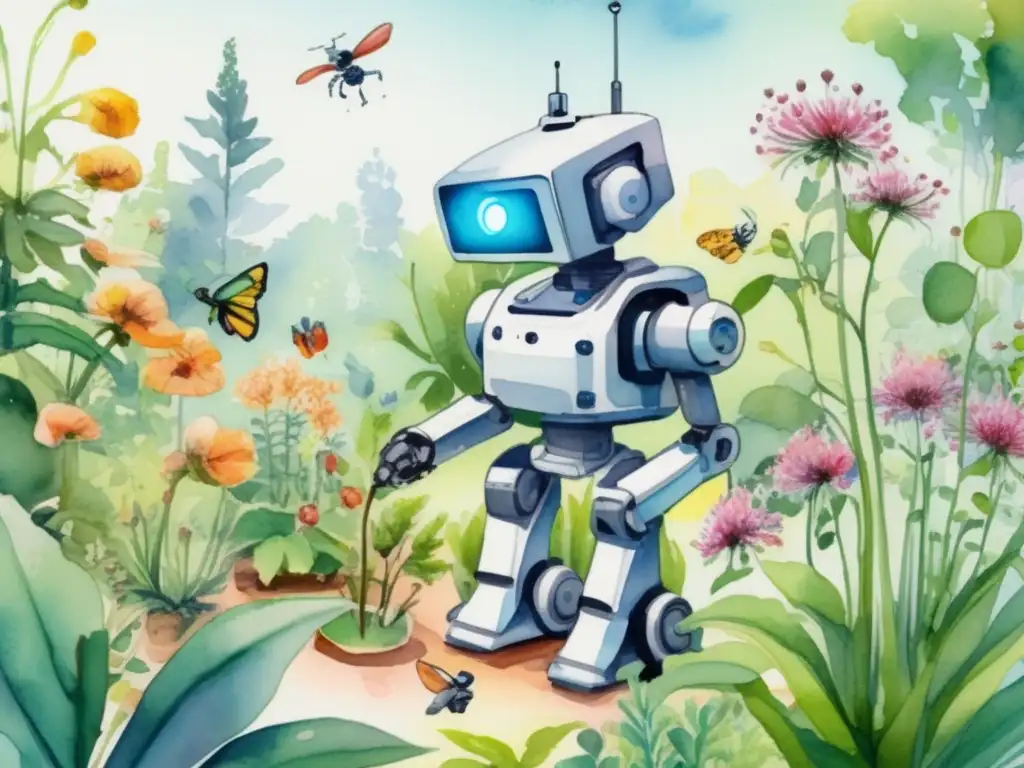 Robots en investigación botánica: jardín botánico con robots colaborando en conservación y protección de plantas