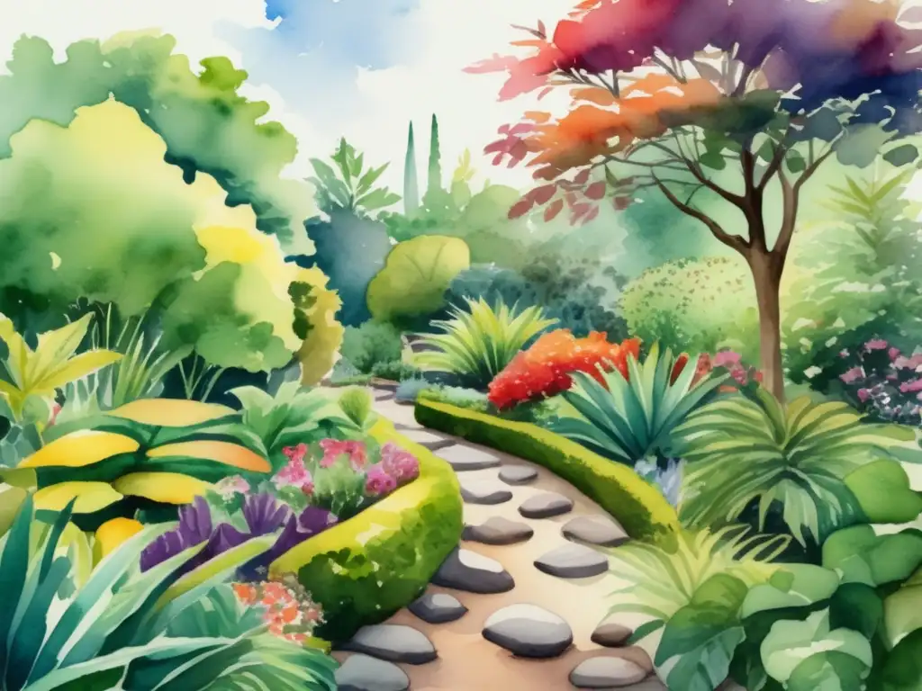 Jardín botánico con diversidad de plantas y colores vibrantes - Importancia histórica y cultural de las plantas resguardadas