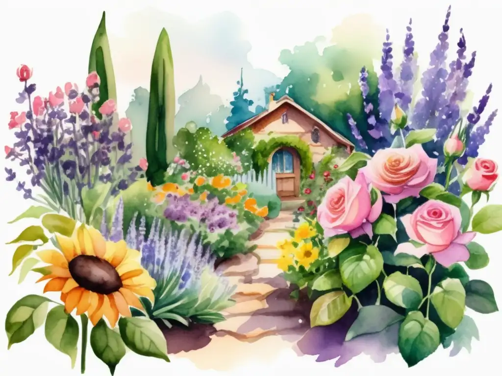 Beneficios culinarios plantas ornamentales: Jardín 8k detallado con flores, hierbas y vegetales comestibles en colores vibrantes