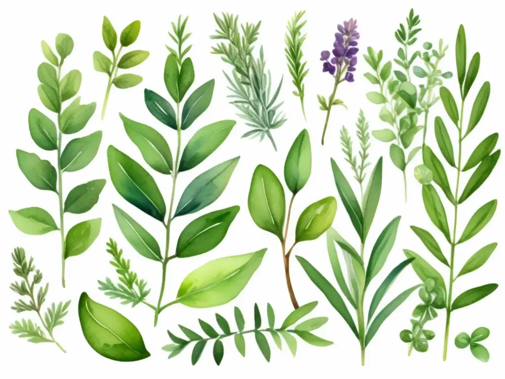 Hierbas aromáticas usos culinarios en ilustración de jardín vibrante con detalle y colores verdaderos