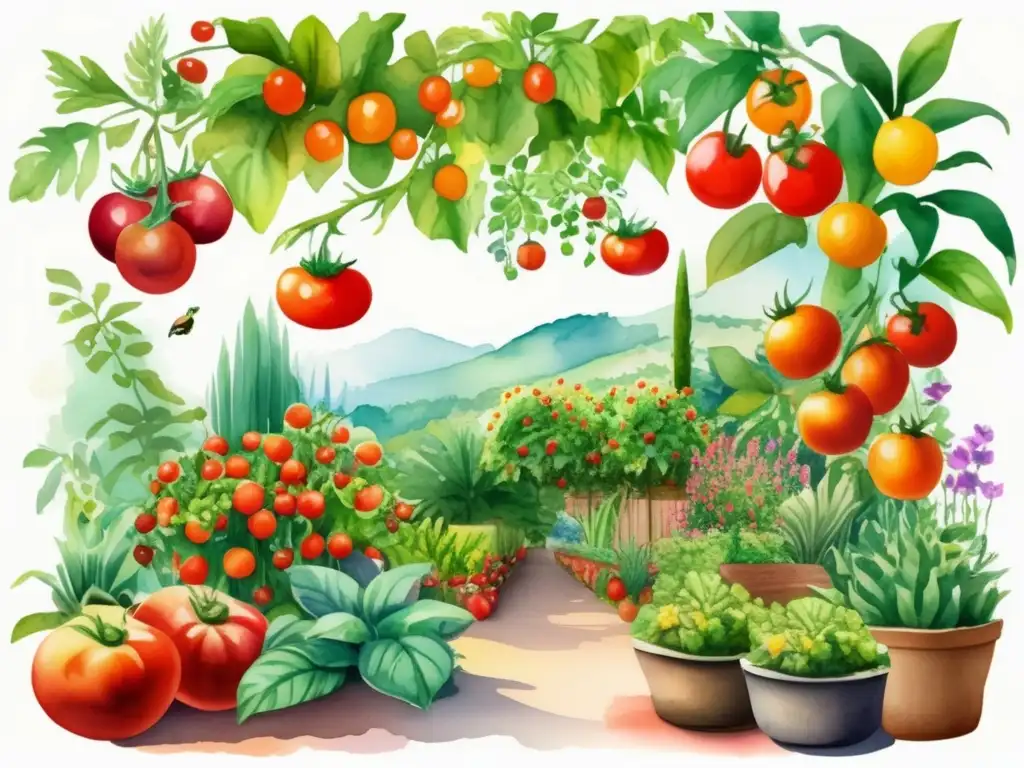 Jardín vibrante con plantas Solanaceae Ilustración acuarela jardín exótico: Plantas Solanáceas, usos, peligros