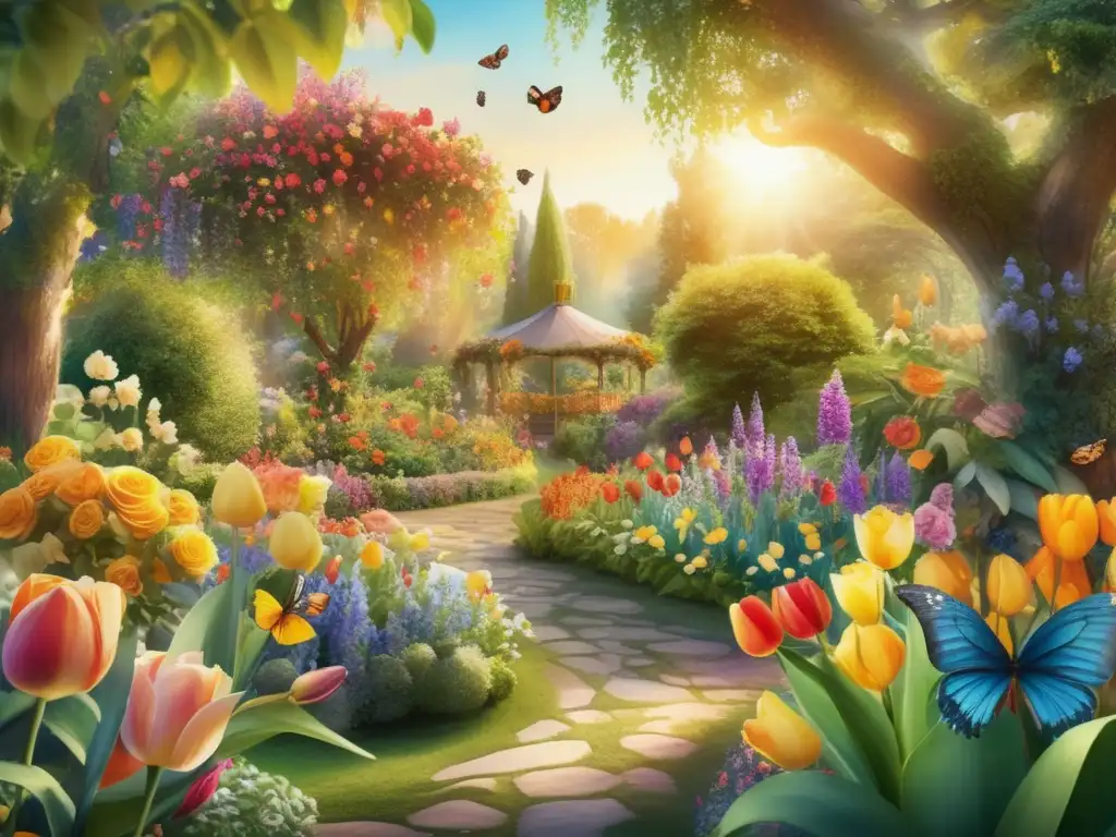 Pintura acuarela de jardín encantado con flores coloridas - Importancia cultural de las flores