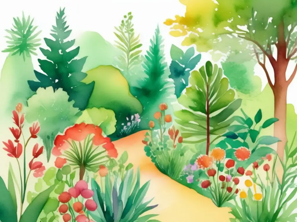 Ilustración acuarela de plantas con diversas características físicas