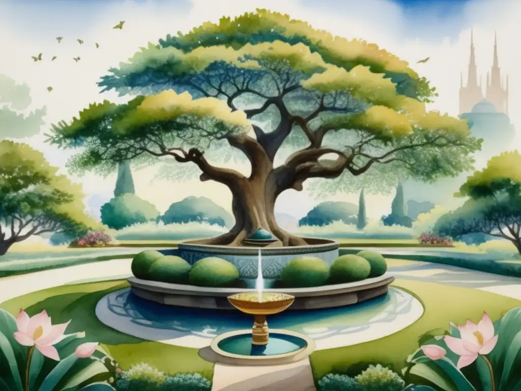 Jardín sereno con simbolismo religioso Jardín simbólico: significado de plantas en el arte religioso