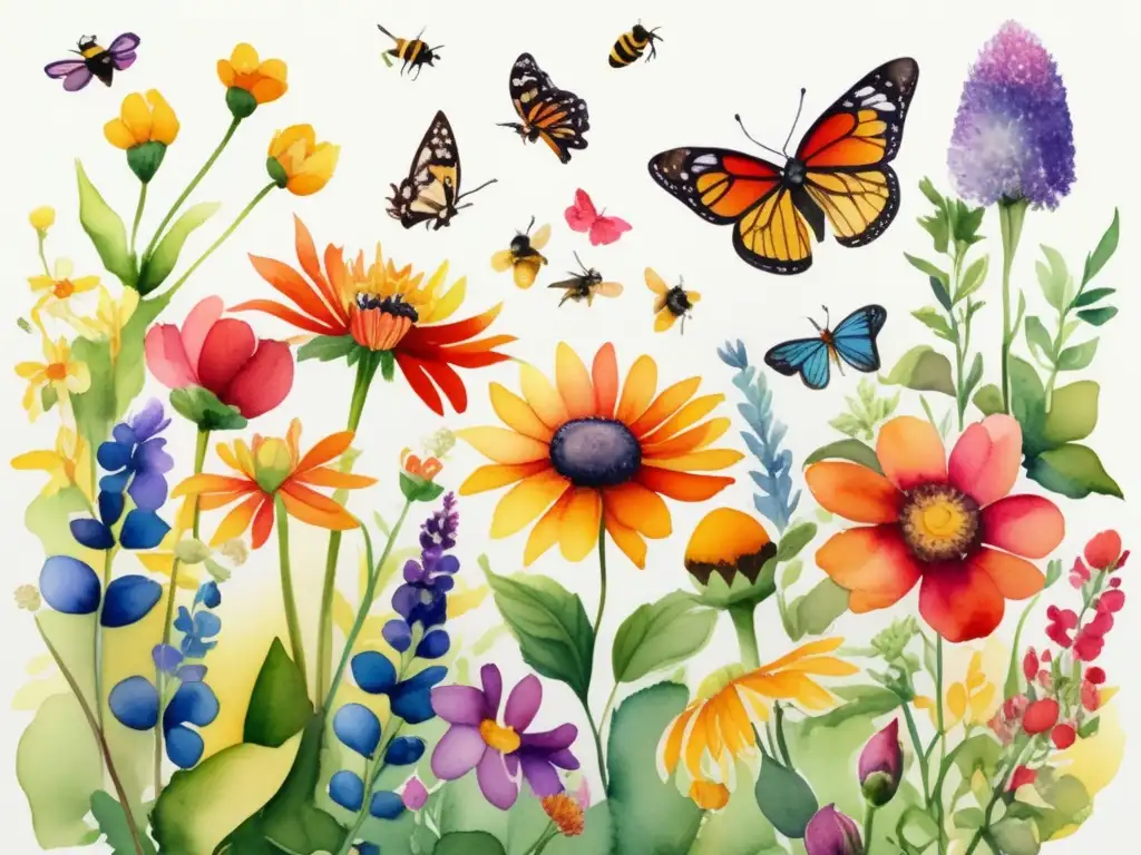 Pintura acuarela detallada de flores coloridas - Importancia de la polinización por lagartijas