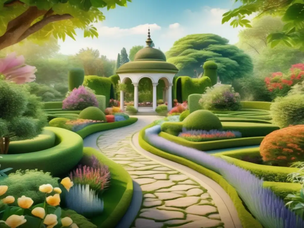 Importancia histórica de las plantas en jardines: Jardín histórico en 8k con detalles ultra, belleza y serenidad