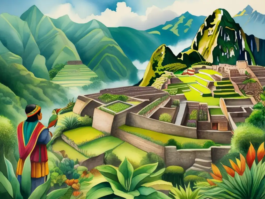 Jardín Inca con plantas medicinales, montañas y curandero - Importancia histórica de las plantas incas