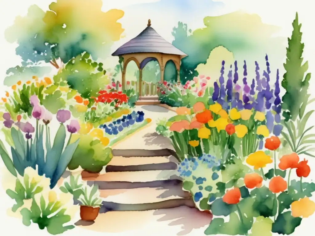 Jardín infantil lleno de vida y color Jardín infantil: vibrante ilustración acuarela con técnicas de jardinería para niños: educando jardineros jóvenes