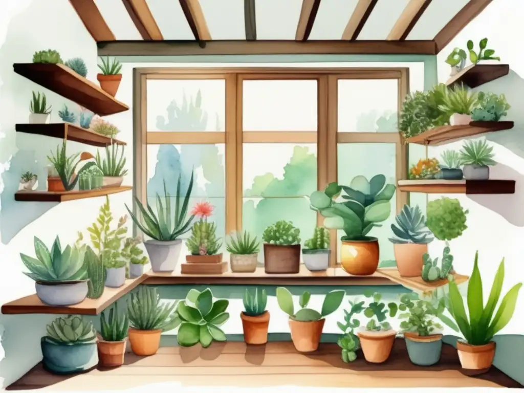 Ideas para jardinería en espacios reducidos con plantas y estanterías de madera -