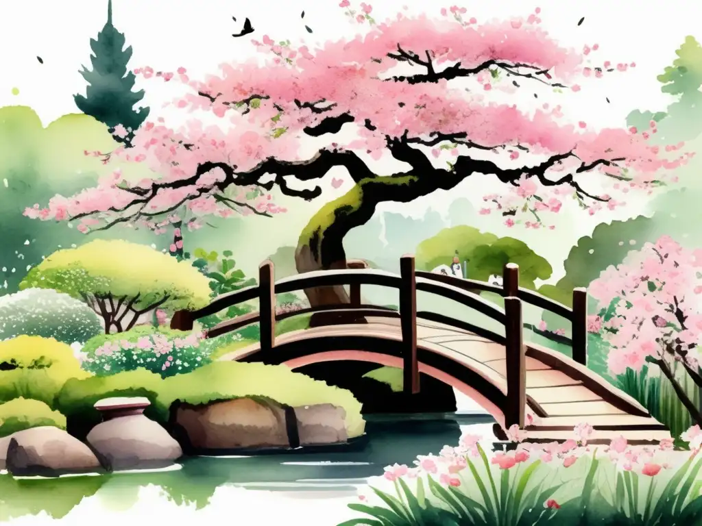 Jardín japonés con plantas medicinales vibrantes