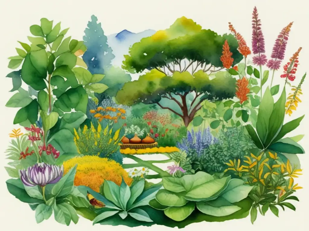 Jardín sereno con plantas medicinales de la India: Ayurveda histórico