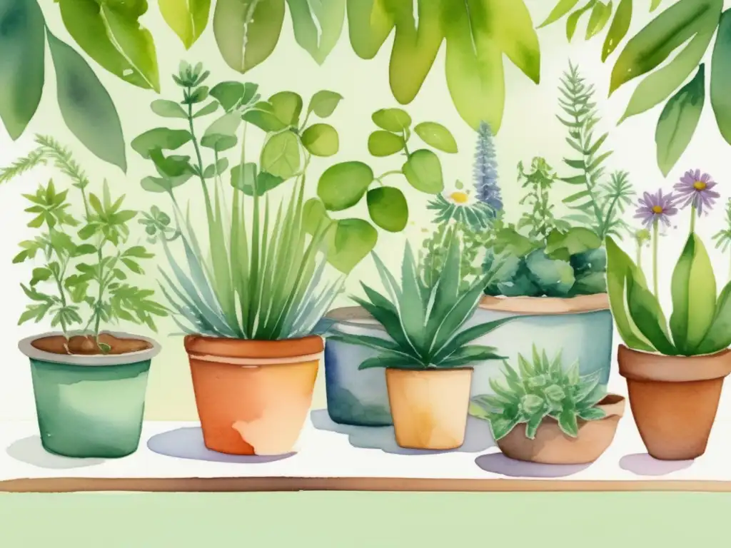 Beneficios plantas medicinales para salud bucal: ilustración hermosa de un jardín sereno con hierbas medicinales vibrantes y diversas