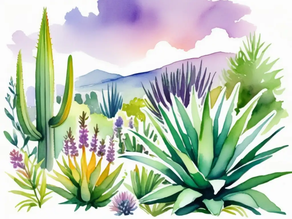 Ilustración vibrante de jardín con plantas protectoras rituales